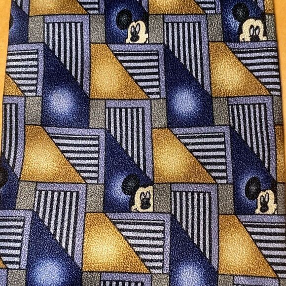 WALT DISNEY Mickey Blue Gold Silk Mens Tie - Picture 2 of 5